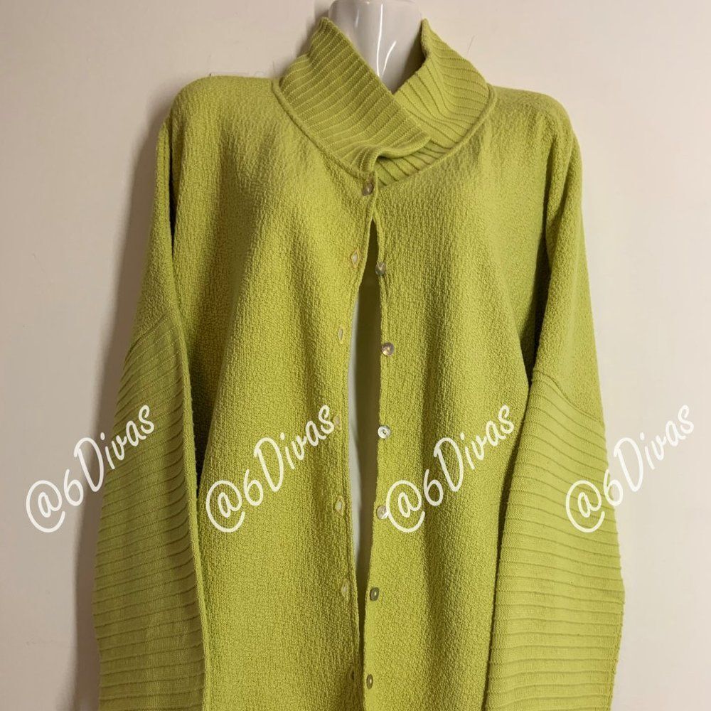 Cotton Cardigan Yellow Jacket Chartreuse Lime Green Sweater -  Size L - NEW